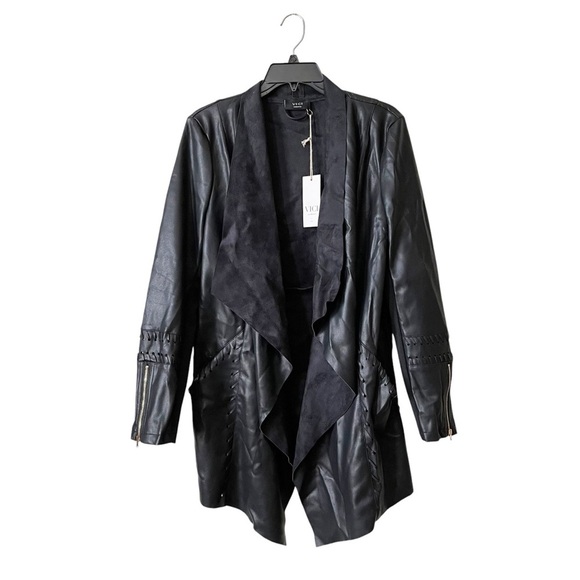 VICI Black Faux Leather Jacket Women's Size M Asymmetrical Zip Draped Coat NWT - Picture 2 of 7
